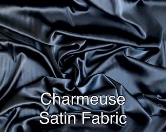 Black Charmeuse Satin fabrics - Sheer fabrics - Summer fabrics - Evening gown fabrics - By the meter