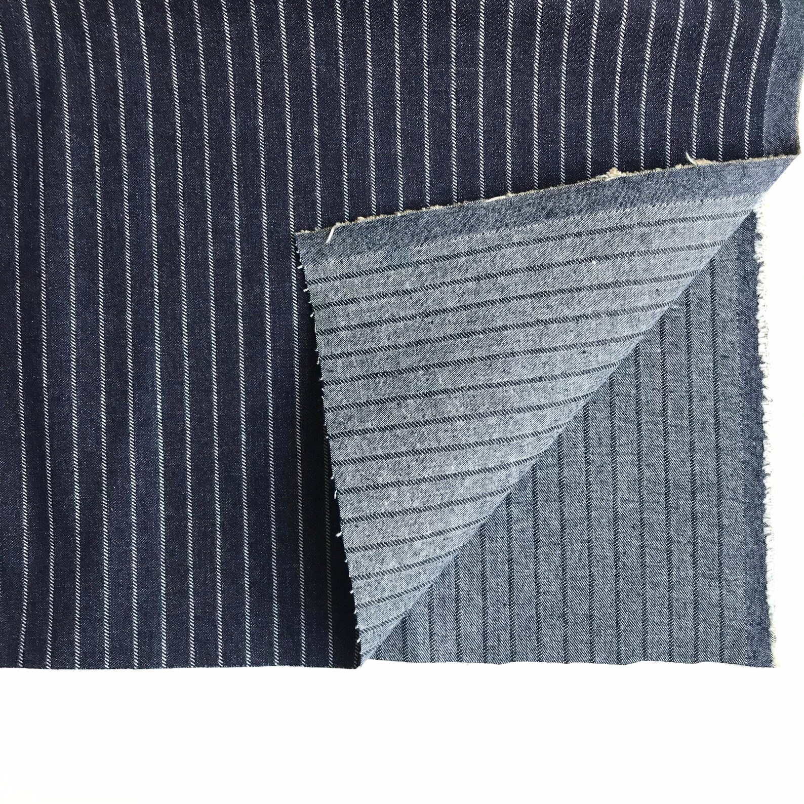 Pinstripe stretchy Denim fabric Blue stretchy denim Fabric Etsy