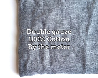 Double gauze - Grey Silver Muslin fabrics - swaddle fabric - baby blanket fabrics - Tissus Mousseline - Gauze fabrics - By the meter