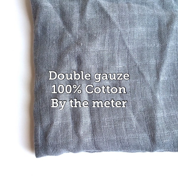 Double gauze - Grey Silver Muslin fabrics - swaddle fabric - baby blanket fabrics - Tissus Mousseline - Gauze fabrics - By the meter