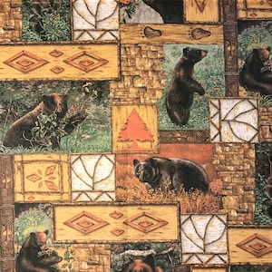 Bears cotton quilting fabrics - wild animal cotton fabrics - Hunt fabrics