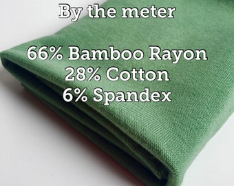 Natural 66% Bamboo/Cotton Stretch Rib - extra soft - natural fabrics - certified fabrics - By the meter - Green Olive