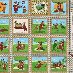 Yogi Bear jellystone book panel - quilting cotton panels - 100% cotton - Quilting panel- sewing panel - Yogi Bear cartoons
