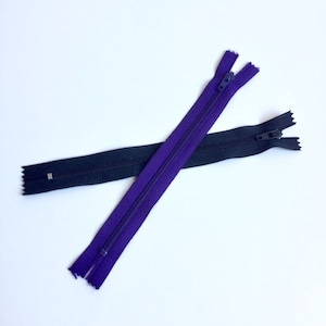 7 inches/18cm Zipper - BLACK zipper - Purple zipper - metal attached