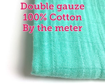 Double gauze 1 inch square - Green Muslin fabrics - swaddle fabric - baby blanket fabrics - Tissus Mousseline - Gauze fabrics - By the meter