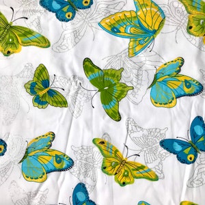 Butterfly polyester blend - Poly-Cotton fabric - multicolored butterfly material - Silver sparkle butterflies fabric - By the meter