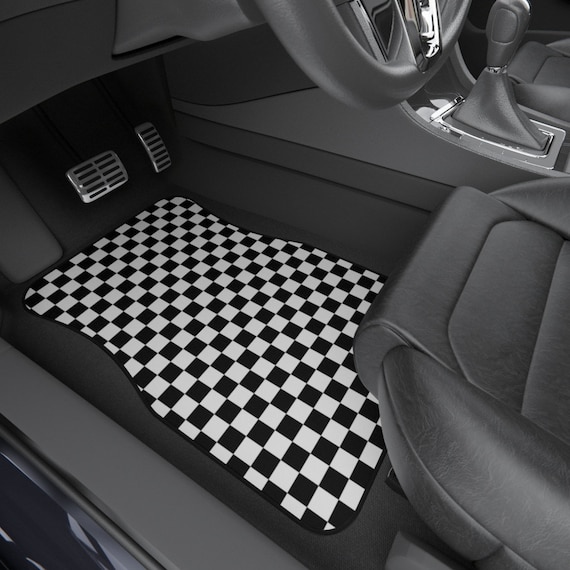 Black and White Checkered Car Mats 2x Front Etsy