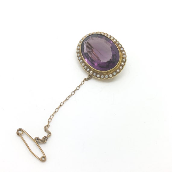 Antique Victorian Amethyst & Seed Pearl Brooch in… - image 5