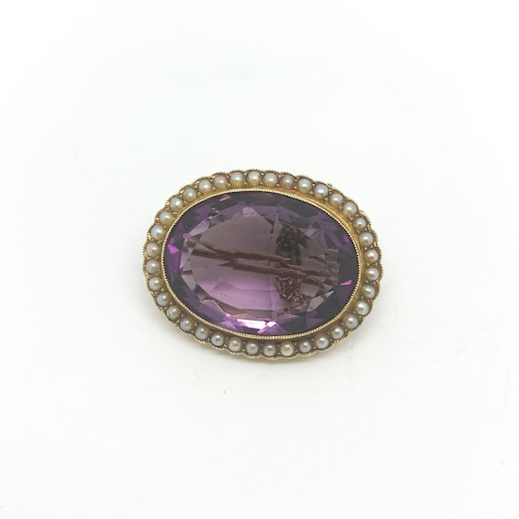 Antique Victorian Amethyst & Seed Pearl Brooch in… - image 4