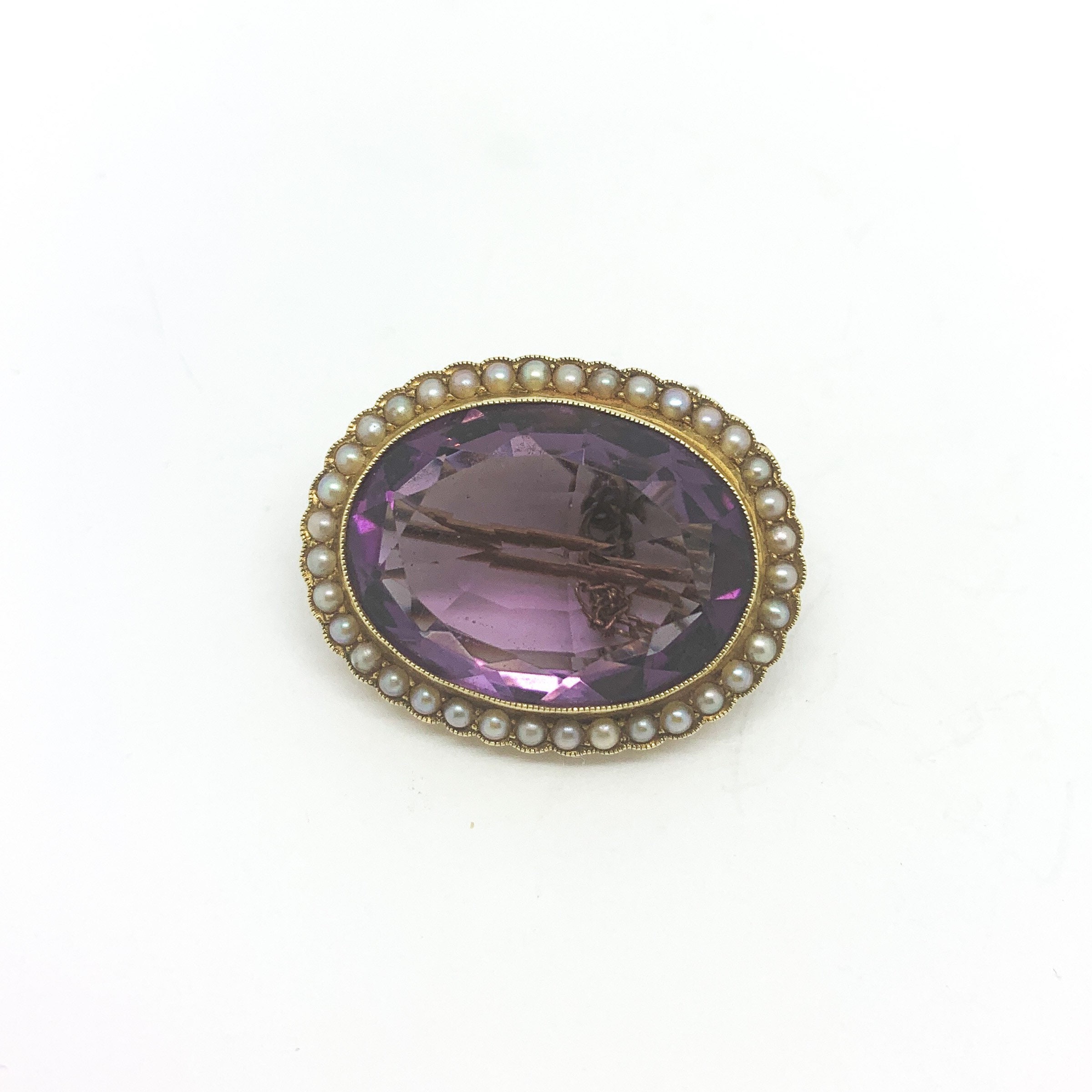 Broche Victorienne Avec Perles Et Améthystes - Cheveux Du XIXe Siècle - Occasion Authentique