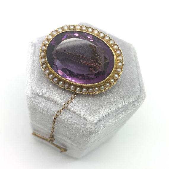 Antique Victorian Amethyst & Seed Pearl Brooch in… - image 3