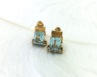 Vintage Aquamarine & Diamond Clip-on Earrings in 18ct Gold