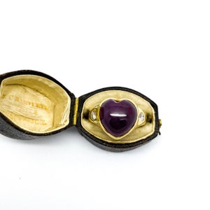 Vintage 1980’s Heart Shaped Cabochon Ruby and Diamond Ring in Gold