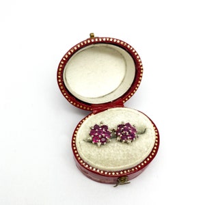 Vintage Diamond and Ruby Cluster Earrings in Gold
