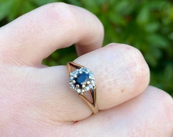 Vintage Sapphire and Diamond Cluster Ring in 9ct gold.  A classic!