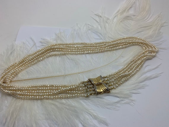 Vintage Seed Pearl 5 Strand choker style Necklace… - image 3