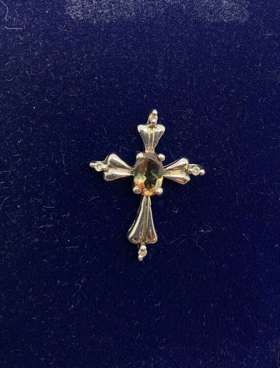 Vintage solid silver citrine and diamond set cross