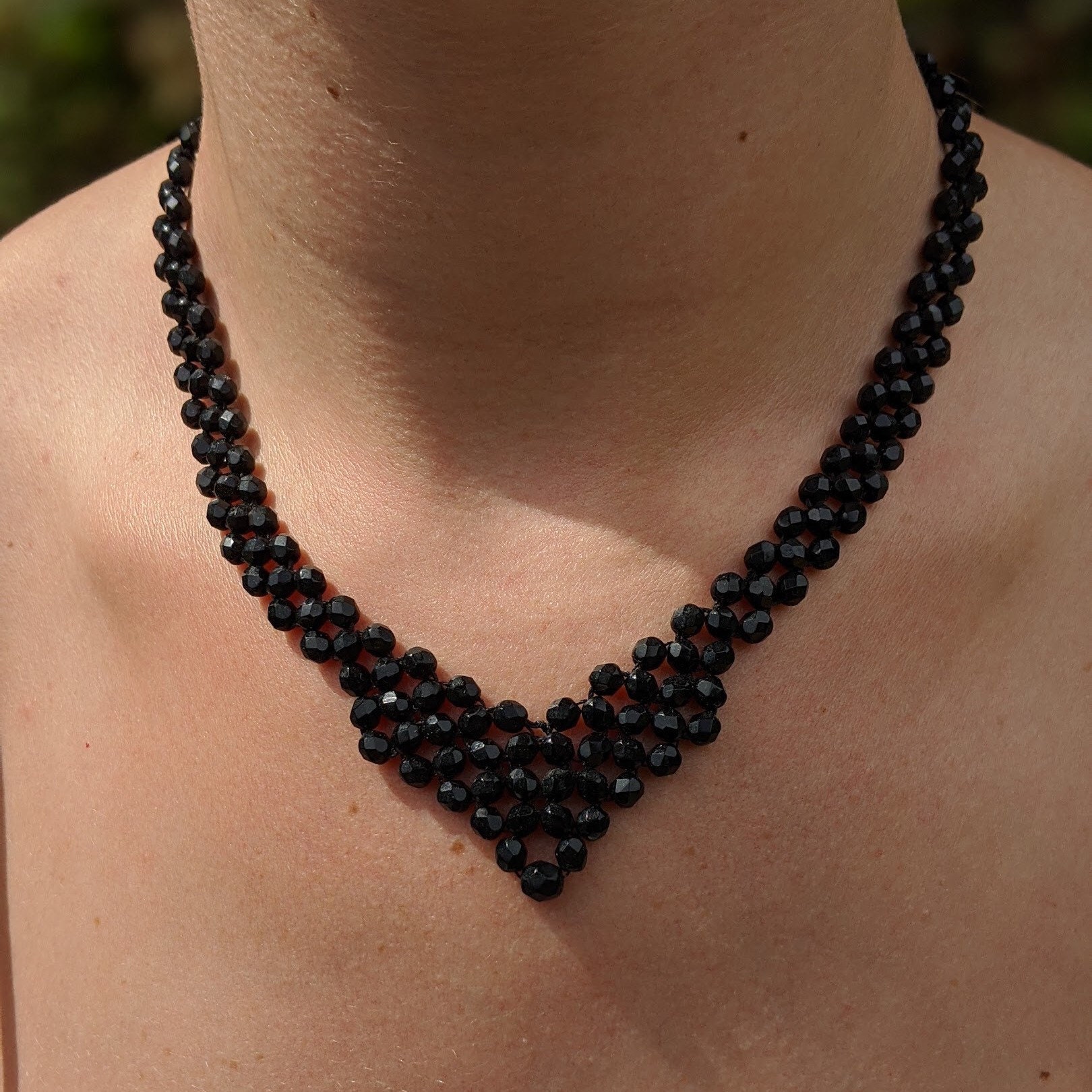 Vintage Black Jet Style Beaded Necklace Etsy UK