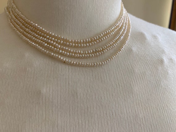 Vintage Seed Pearl 5 Strand choker style Necklace… - image 5