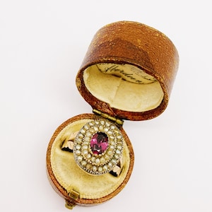 Antique Georgian Early Victorian Seed Pearl & Almadine Garnet Rare 15ct Gold Ring