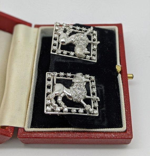1960s Vintage Poodle Diamond Clip On Earrings