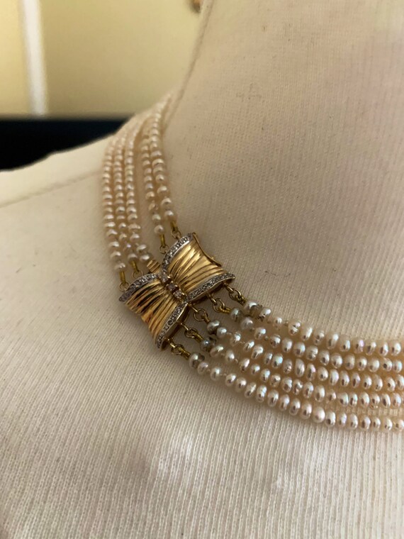 Vintage Seed Pearl 5 Strand choker style Necklace… - image 2