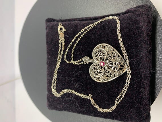 Ruby set solid sterling silver vintage  heart and… - image 3