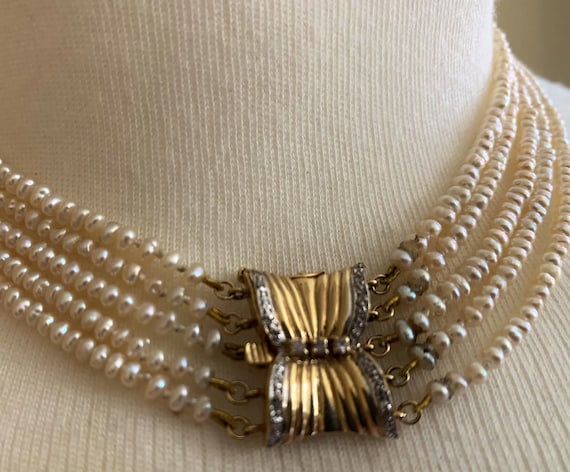 Vintage Seed Pearl 5 Strand choker style Necklace… - image 1