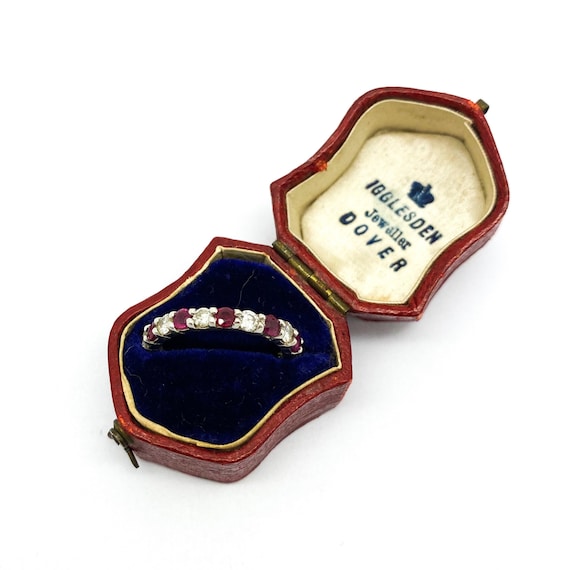 Vintage Ruby & Diamond Stackable Ring in White Go… - image 1