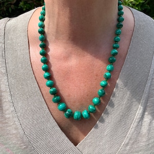 Vintage 1980's Groene Malachiet Graduated Kralen Ketting