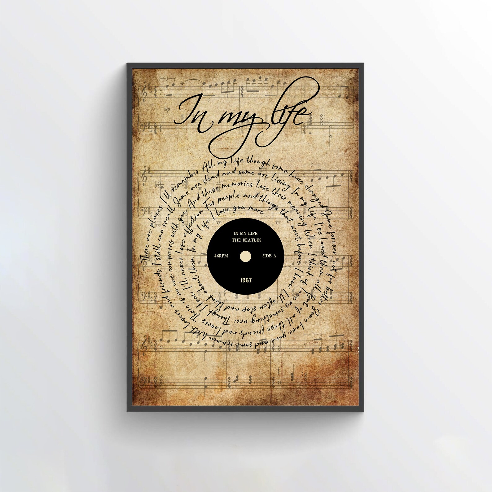 The Beatles In My Life Lyrics Poster Vinyl Art Prints Song Etsy