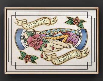 Traditional Tattoo Print Hand and Snake A3 A4
