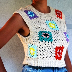 Granny Square Crochet Crop Top / Summer Bohemian Crop Top / Festival Boho Crop Top / Ethnic Tank Top