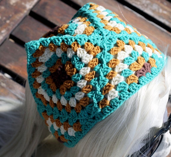 Crochet Bandana Boho Hair Scarf Granny Square Retro Hair  display picture 2