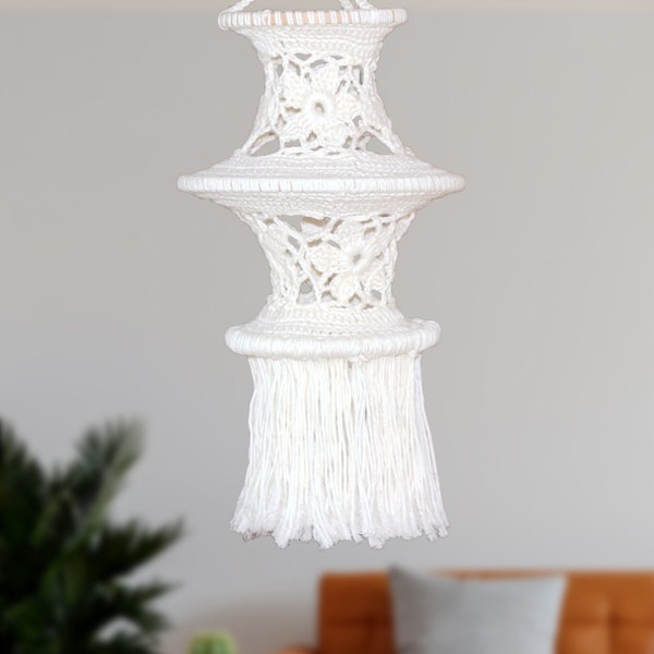 Crochet Chandelier,Fringe Chandelier,Vintage Lampshade,Lace Lampshade,Fringe Lampshade,Macrame Lampshade,Macrame Chandelier,Outdoor Decor