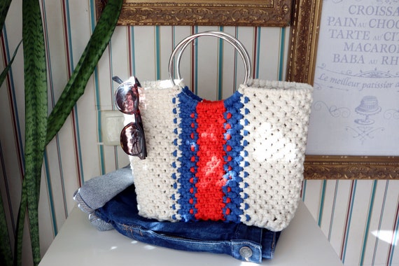 Off-white Handmade Macrame Bag with Wooden handles | Zippy Flora