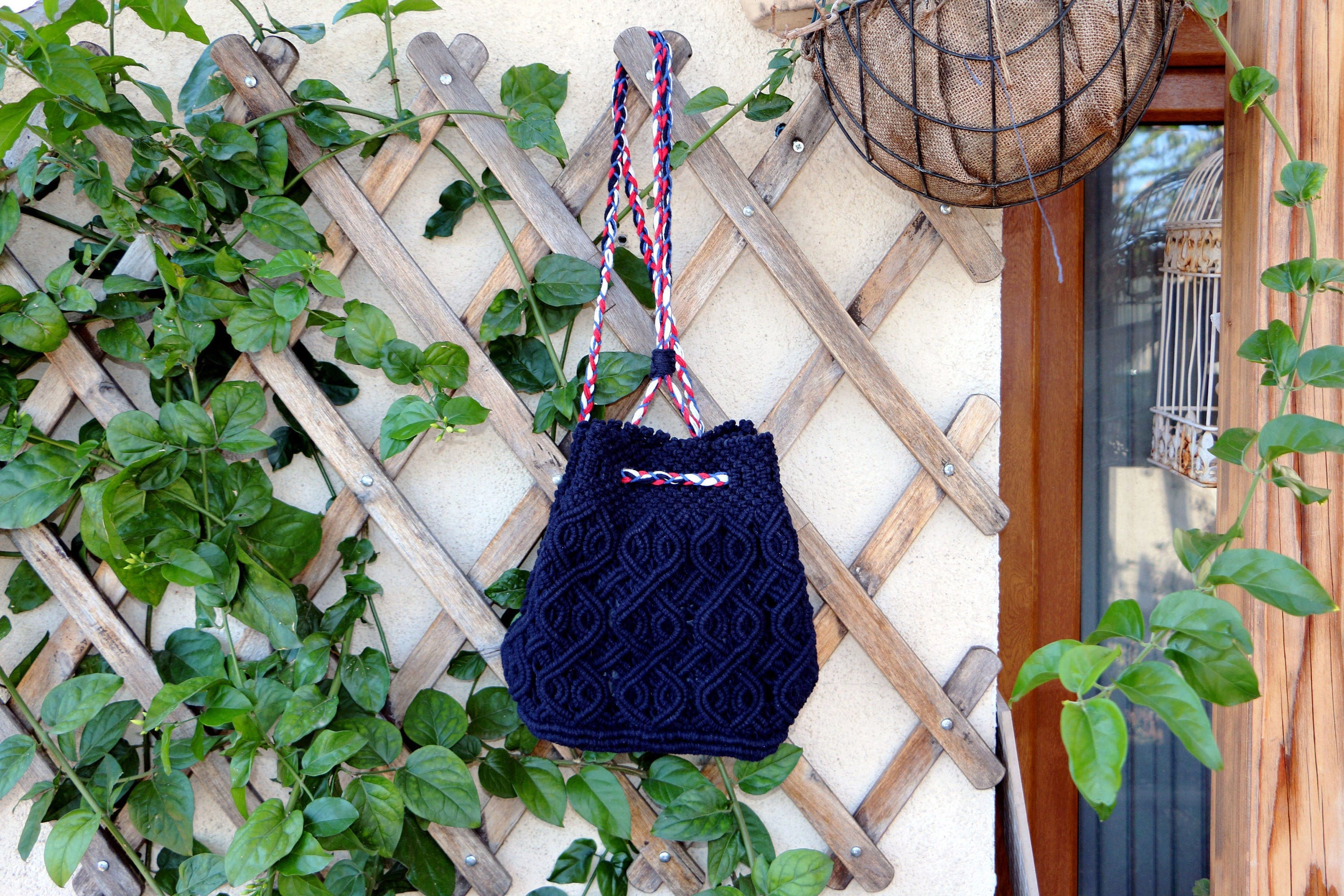 Handwoven Tassel Backpack Macrame Boho Bohemian Rucksack Drawstring Daypack Boho Macramé Backpack Handmade for Women Model Tassel  main image 2