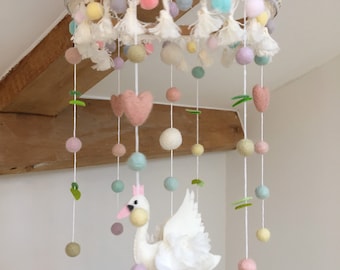 Swan Baby Mobile, Made to Order Nursery Hanging Decor