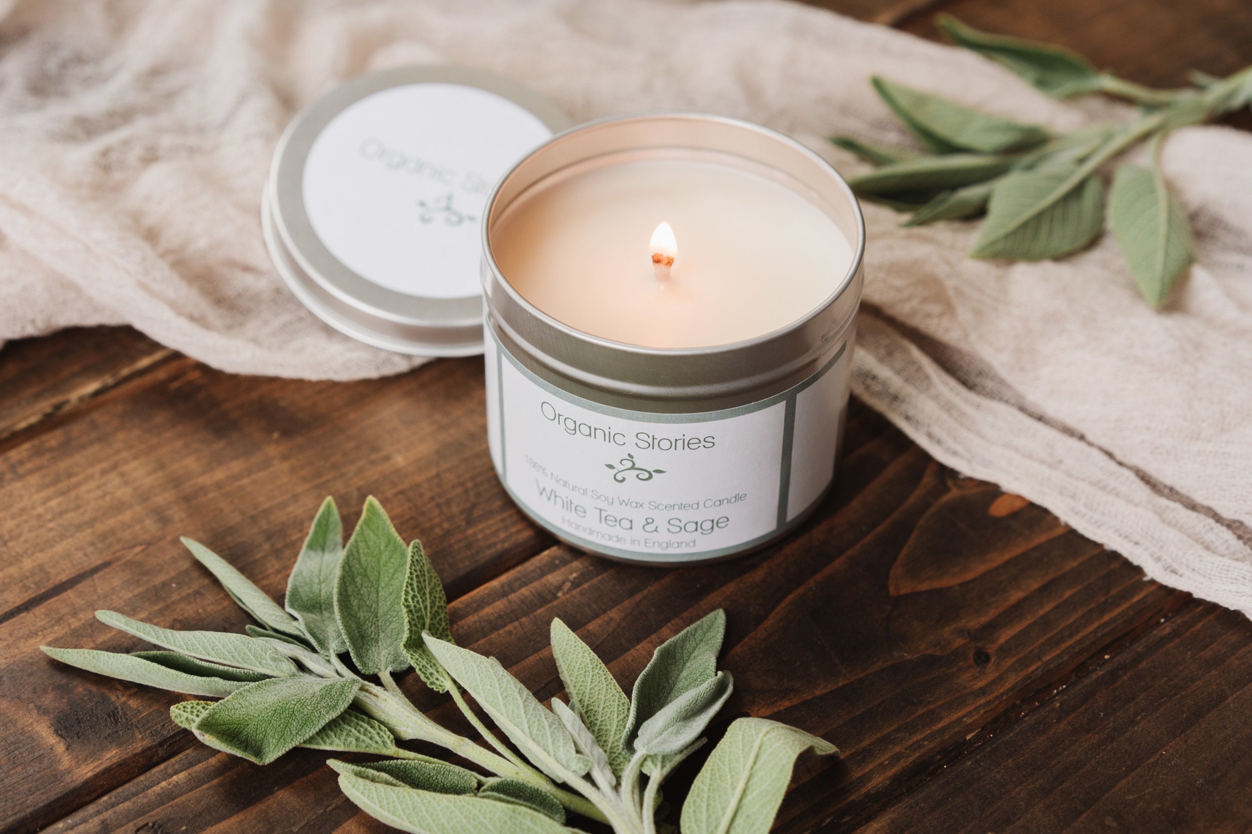 White Tea & Sage Handmade Soy Wax Scented Candle Hand Poured Etsy