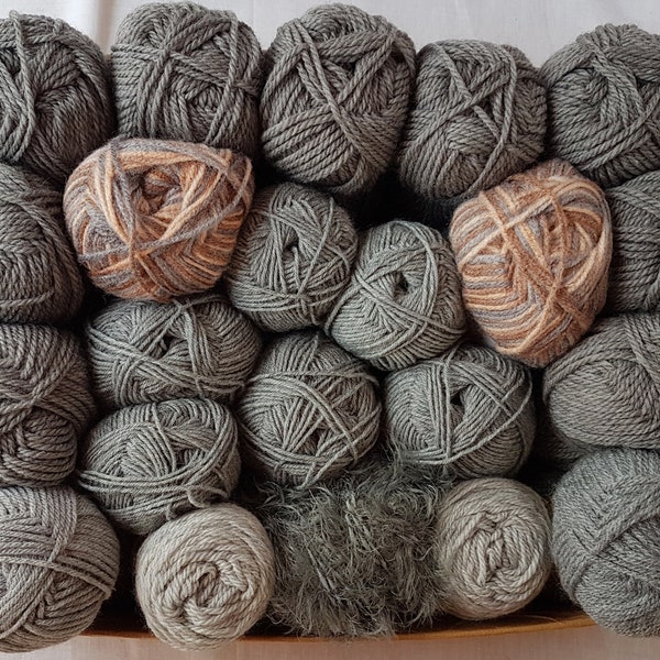 Wollpaket Grau Melange - über 1 kg - Schurwolle Wollmischungen Effektgarn Flauschfransen - Garnpaket Wolle zum Stricken und Häkeln