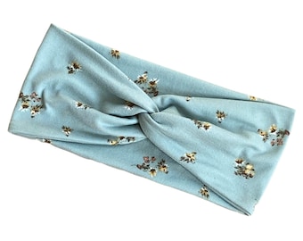 Ramo Ditsy en diadema Aqua / Diadema floral / Diadema de giro anudado / Diadema para mujeres / Diadema de yoga / Diadema de entrenamiento / Diadema Boho