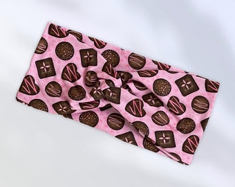Chocolate Hearts on Pink / Bandeau noué / Bandeau pour femmes / Bandeau de yoga / Bandeau de turban / Bandeau Boho / Bandeau de fitness