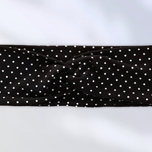 Small Ivory Polka Dots on Black Headband/ Knotted Headband/ Knotted Twist Headband/ Women&#39;s Headband/ Turban  Headband/ Boho Headband