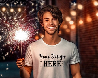 Men’s 4th of July Mockup, New Years Mockup, Bella Canvas 3001 Mockup White, Male Shirt Mockup, White T Shirt Mockup, Patriotic Tshirt Mockup