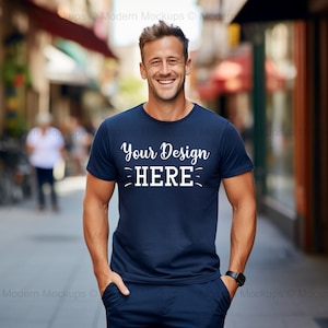 Navy Blue Bella Canvas 3001 Mockup, American Men Mockup, T-Shirt Mockup, Male T-shirt Mockup, Model Mockup, Male Shirt Mockup, Men’s Mockup,