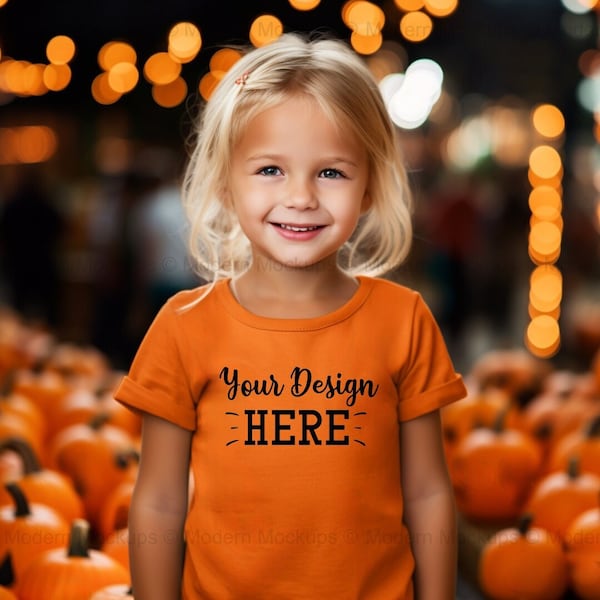 Kids Halloween T-shirt Mockup, Fall Bella Canvas 3001 Burnt Orange T-shirt Mockup, Toddler, American Kids, Toddler,Autumn mockup,Blank Shirt