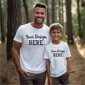 White Father and Son Tshirt Mockups, Matching Tshirt Mockups, Tshirt Mockups, Father and Son Mockups, American Model Mockups image 1