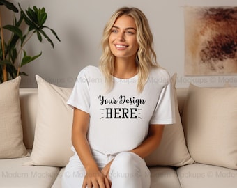 Boho White Bella Canvas Mockup, Bella Canvas 3001 Mockup, weißes Tshirt Modell Mock Up, Hippie Boho Mocks, Lifestyle Mockup