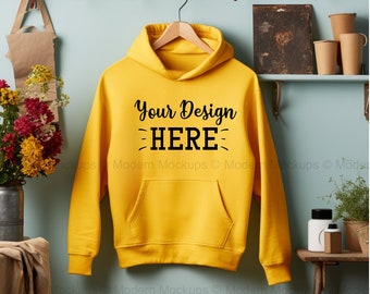 Yellow Hoodie Boho Mockup, Hanging Hoodie Mockup, Hippie Bohemian Mocks, Hoodie Boho Mockup, Lifestyle Mockup, Sweatshirt Mockup