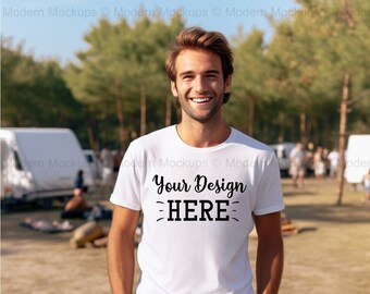 White Bella Canvas 3001 Mockup, Camping Mockup, American Men Mockup, T-Shirt Mockup, Male T-shirt Mockup, Male Shirt Mockup, Men’s Mockup
